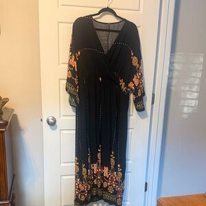 Chic Black Floral Long Sleeve Dress